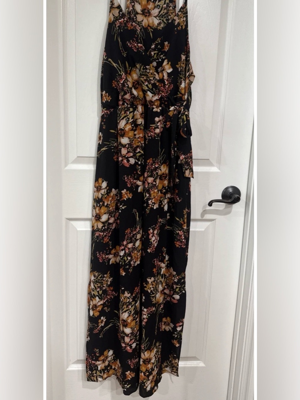 Scobe LG Sleeveless Maxi Dress Black Floral Side Slits Fairycore Whimsigoth